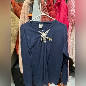 Victoria’s Secret PINK Gold Studded Lace Up Long Sleeve Shirt